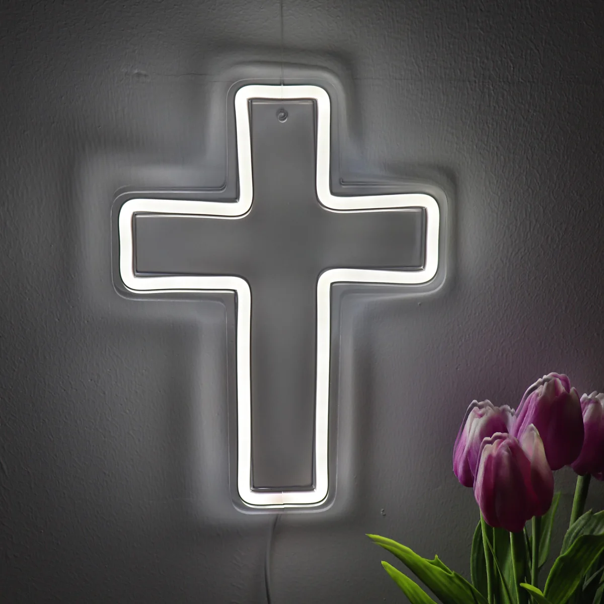 1pc White Jesus Cross LED Neon Sign For Church Shop Party Event Decoration Gifts 7.64''*10.24''