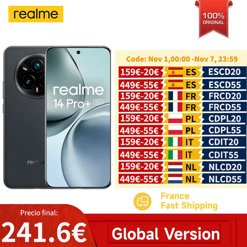 2025 realme 14 Pro + Smartphone 5g Snapdragon 7S Gen 3 6,83 ''120Hz Pantalla Oled 5260Mah realme 14 Pro Plus Nfc Versión Global