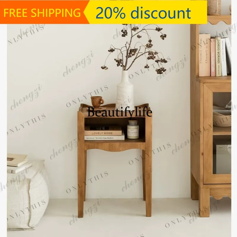CC85 Log wind solid wood bedside table wavy edge storage locker bedside table living room
