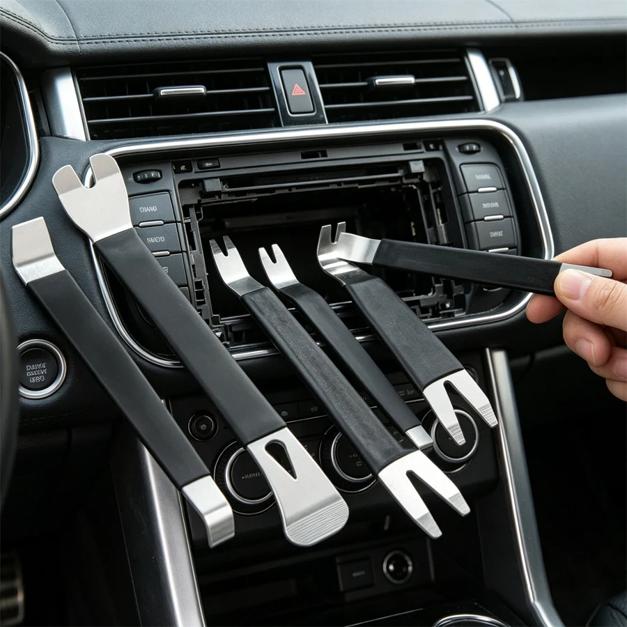 

6Pcs Portable Auto Door Clip Trim Removal Tools Kits Car Dashboard Audio Radio Panel Repair Metal Removal Pry Disassembly Tool