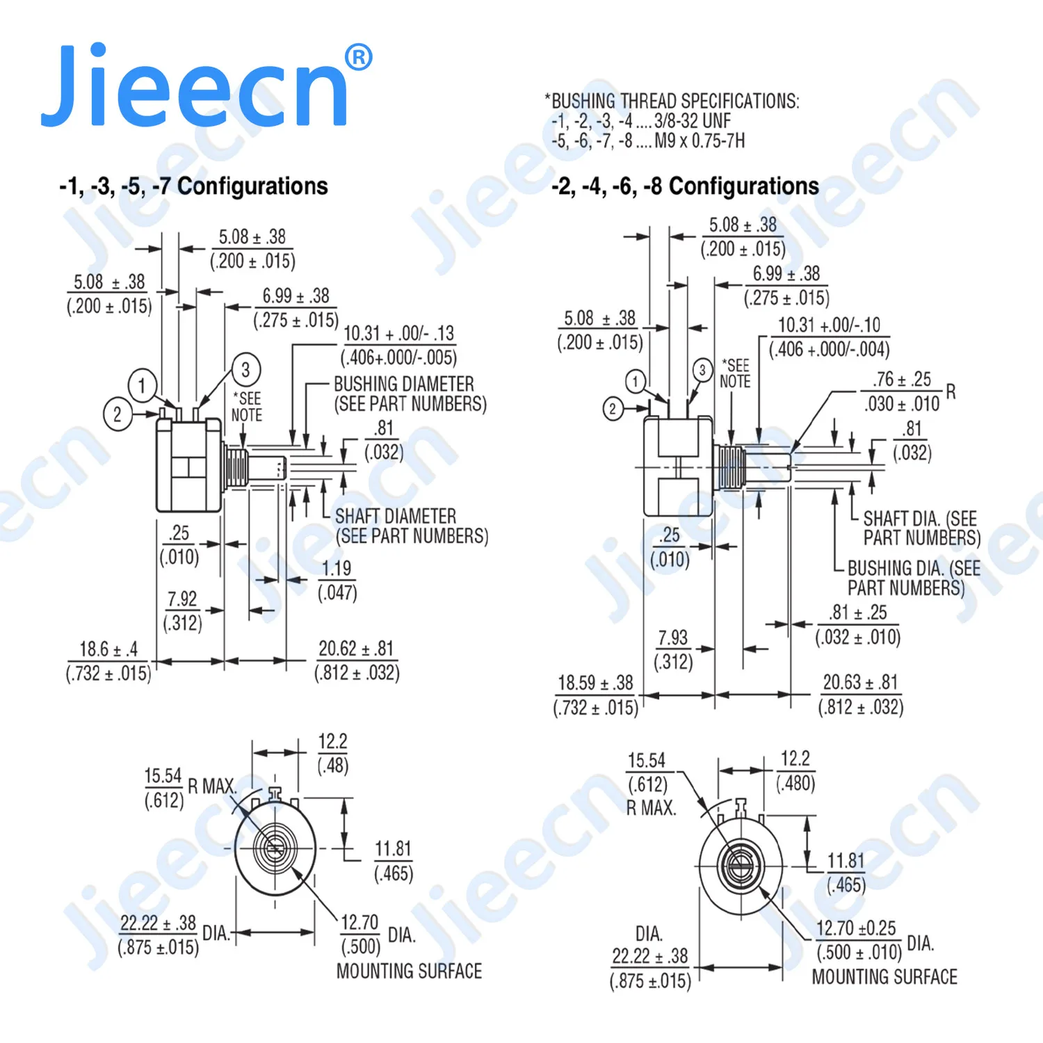 3590S A03 100R 500R 1K 2K 5K 10K 20K 50K 100K ohm 3590S-2-103L 6.4mm Wirewound Potentiometer Scale plastic knob Metal knob