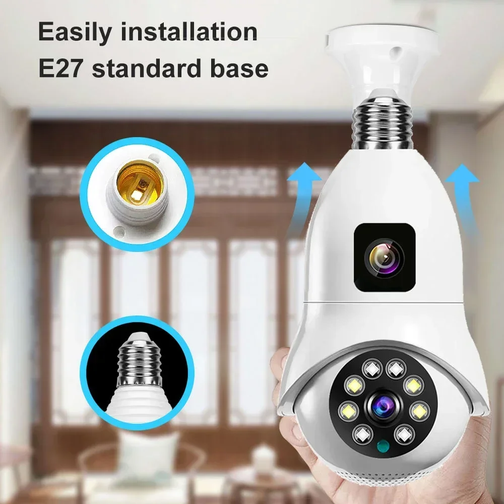 Dual Lens Color Night Vision Auto Tracking Indoor Security Monitor E27 Surveillance Wireless Camera 2MP Bulb WiFi Camera