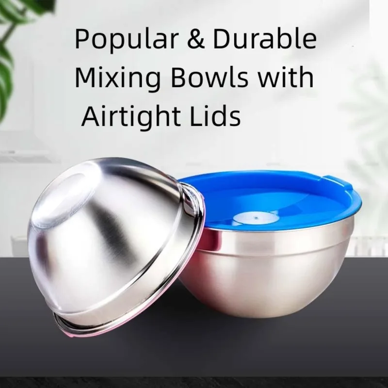 Mixing Bowls, Mixing Bowl Set with Lids, 22PCS Large Stainless Steel Mixing Bowls & 400ML Measuring Cups Spoons Storage Nesting