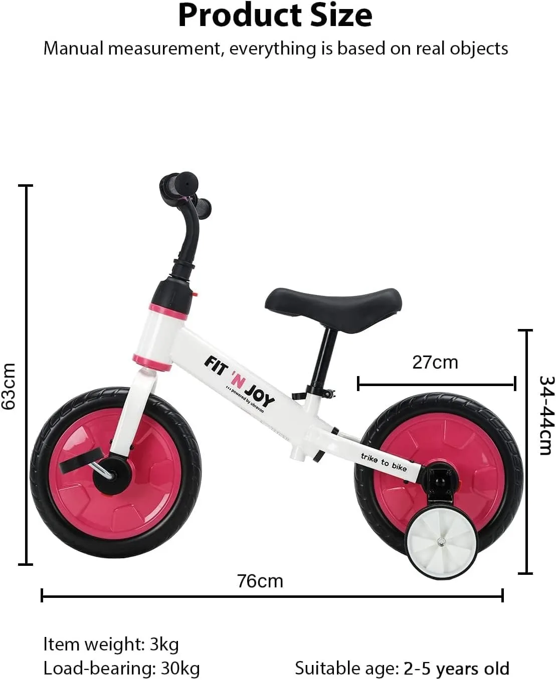 Kleinkind-Lernfahrrad, Fahrradspielzeug mit Stützrädern & Abnehmbaren Pedalen für 2-5 Jahre alte Jungen und Mädchen, Einfache Montage – Detail 5