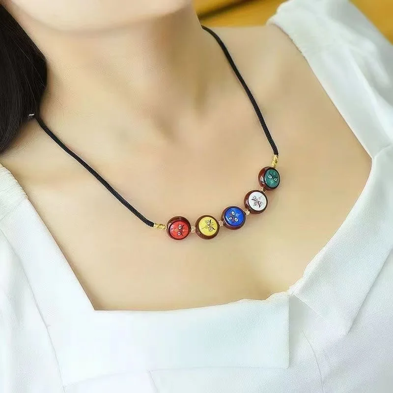 Fragrant Gray Glass Necklace Colorful Multi-Treasure Long Sweater Clavicle Chain Pendant