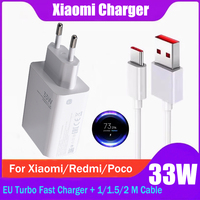 Original Xiaomi 33w Fast Charger Turbo Charge EU Adapter For Redmi Note 13 12 11 10 11s Poco M5S F4 M4 X3 Pro 2M 1M Type C Cable
