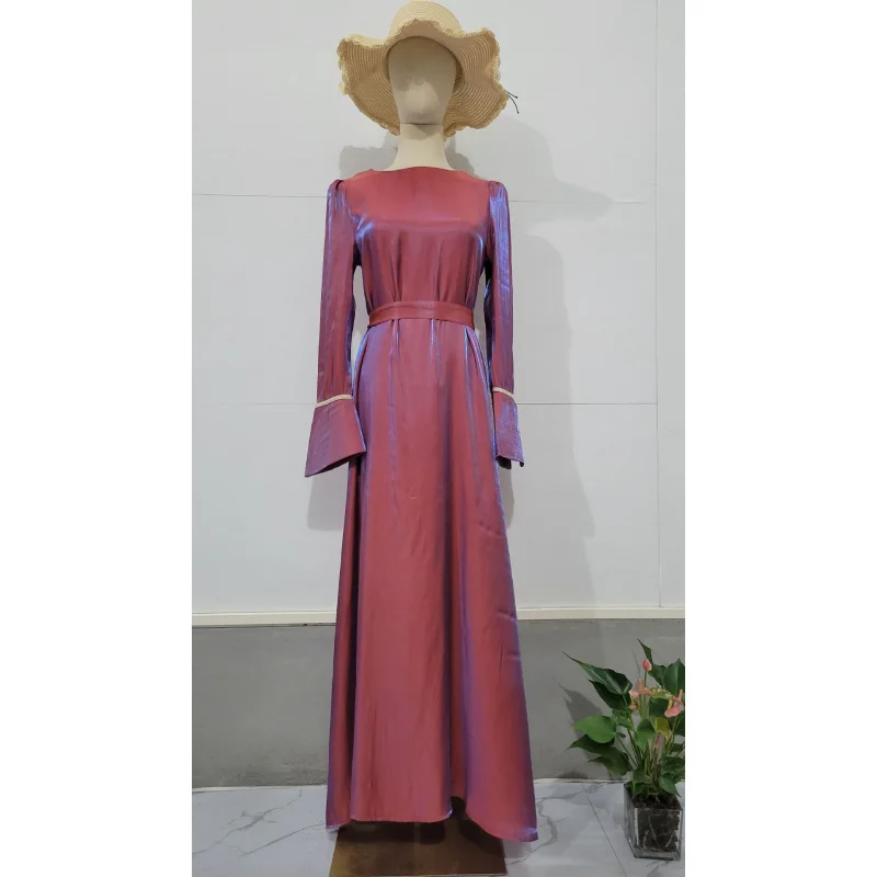 新スタイルスカート静色光沢サテンサウジアラビア・ドバイエレガントフレアドレス