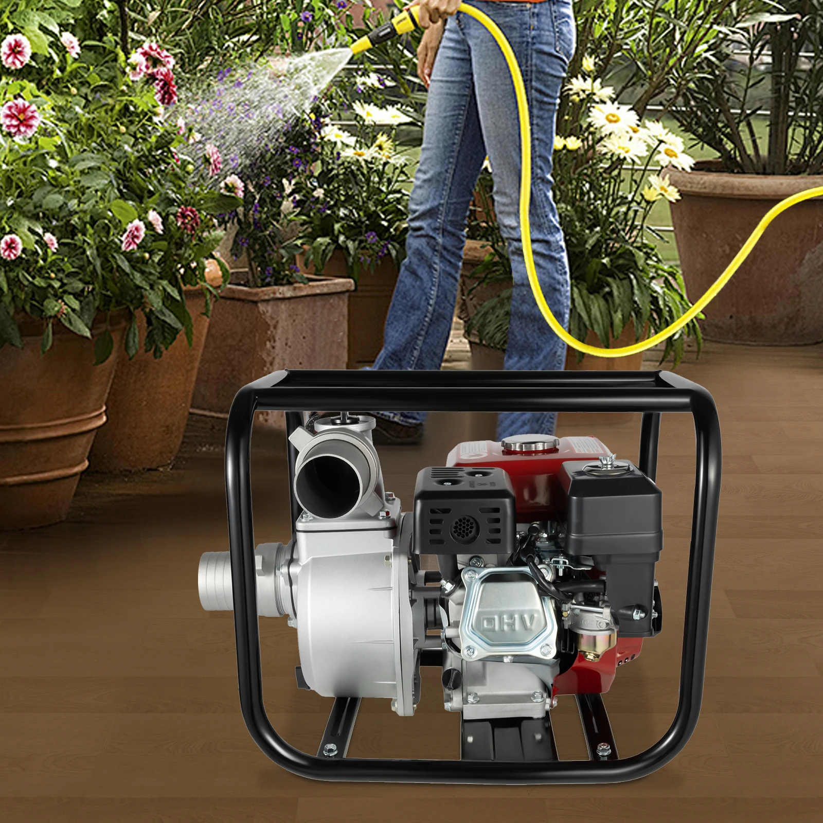 

4-тактный одноцилиндровый бензиновый сельскохозяйственный водяной насос 196 куб.см с системой принудительного воздушного охлаждения для орошения и разряда сточных вод