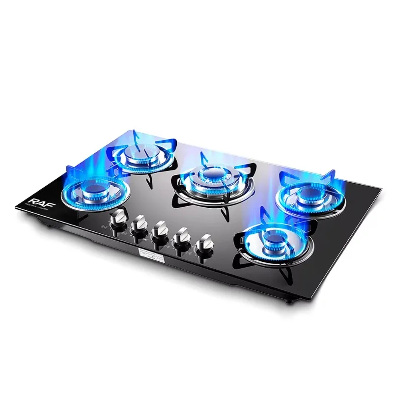 RAF Built In Gas Stove 5 Burner Tempered Glass Cooktop Designed For Embedded Kitchen Installation With Powerful And Stable Flame