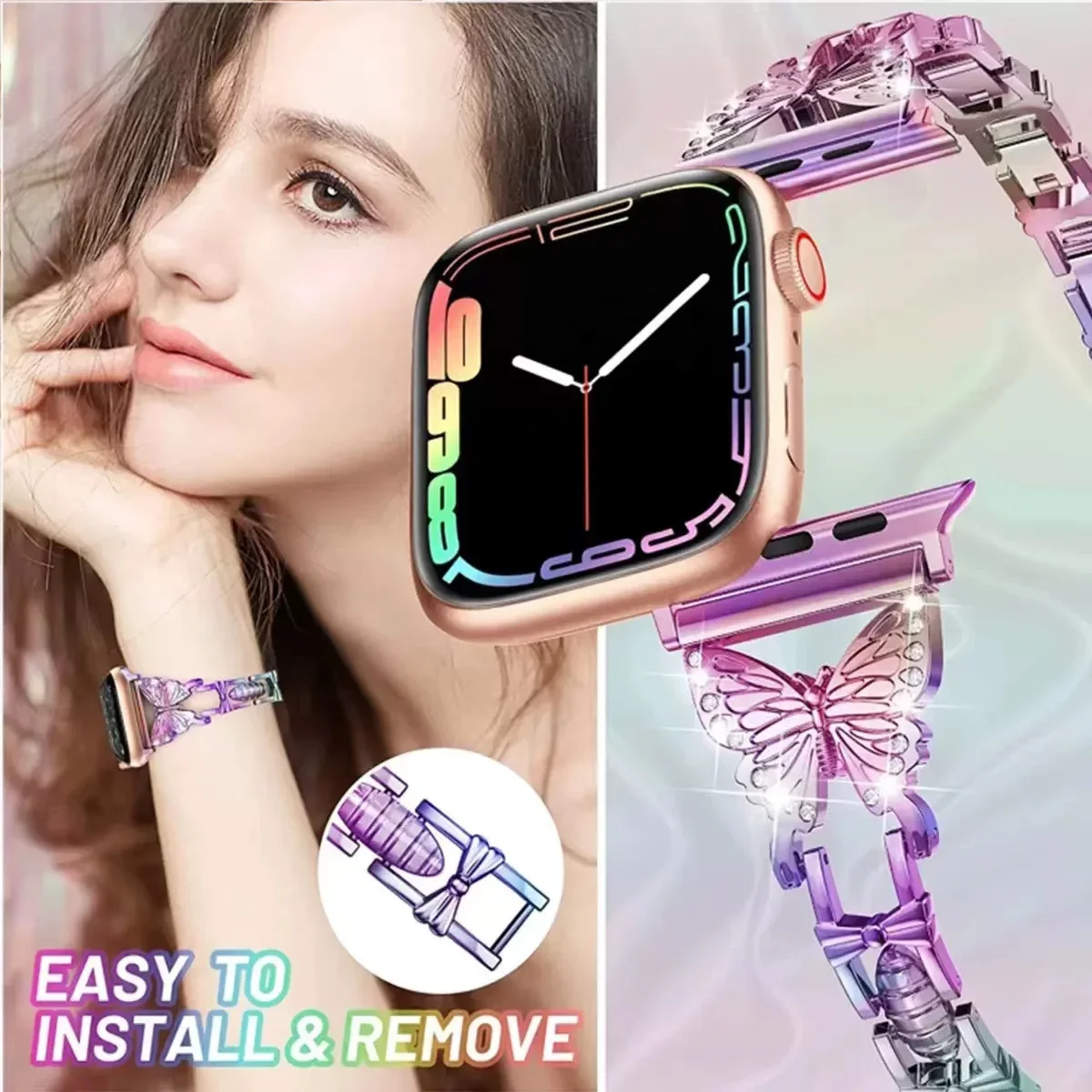 Metal strap For Apple Watch Band 45mm 41mm Stainless Steel Butterfly Style Bracelet iWatch Ultra 10 9 8 7 6 5 4SE 44mm 42mm 46mm