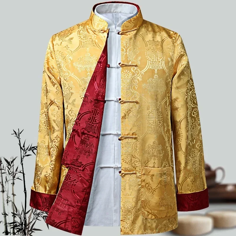 Chinese Stijl Nieuwe Draak Jaar Shirt Kung Fu Jassen Tang Jasje Traditionele Chinese Kleding Jassen Hanfu Herenkleding