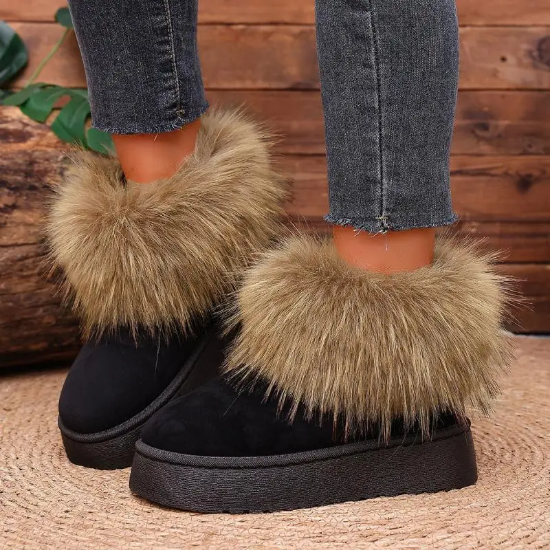Luxury faux fox Fur ankle Boots for women Winter Warm suede Plush snow boots women Anti Slip Thick soled short Booties Women