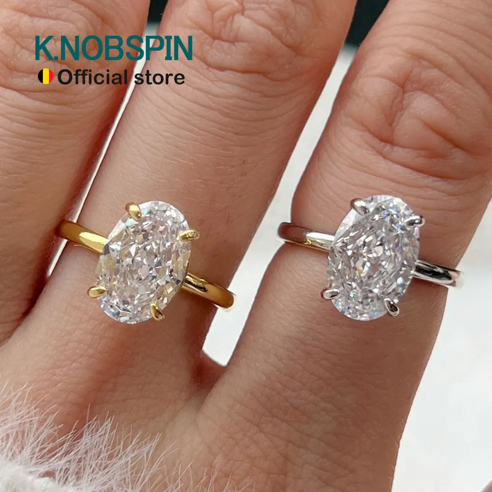 KNOBSPIN 1-4CT Oval Cut Moissanite Rings for Women GRA Certified Diamond Jewelry S925 Sterling Silver Engagement Wedding Ring