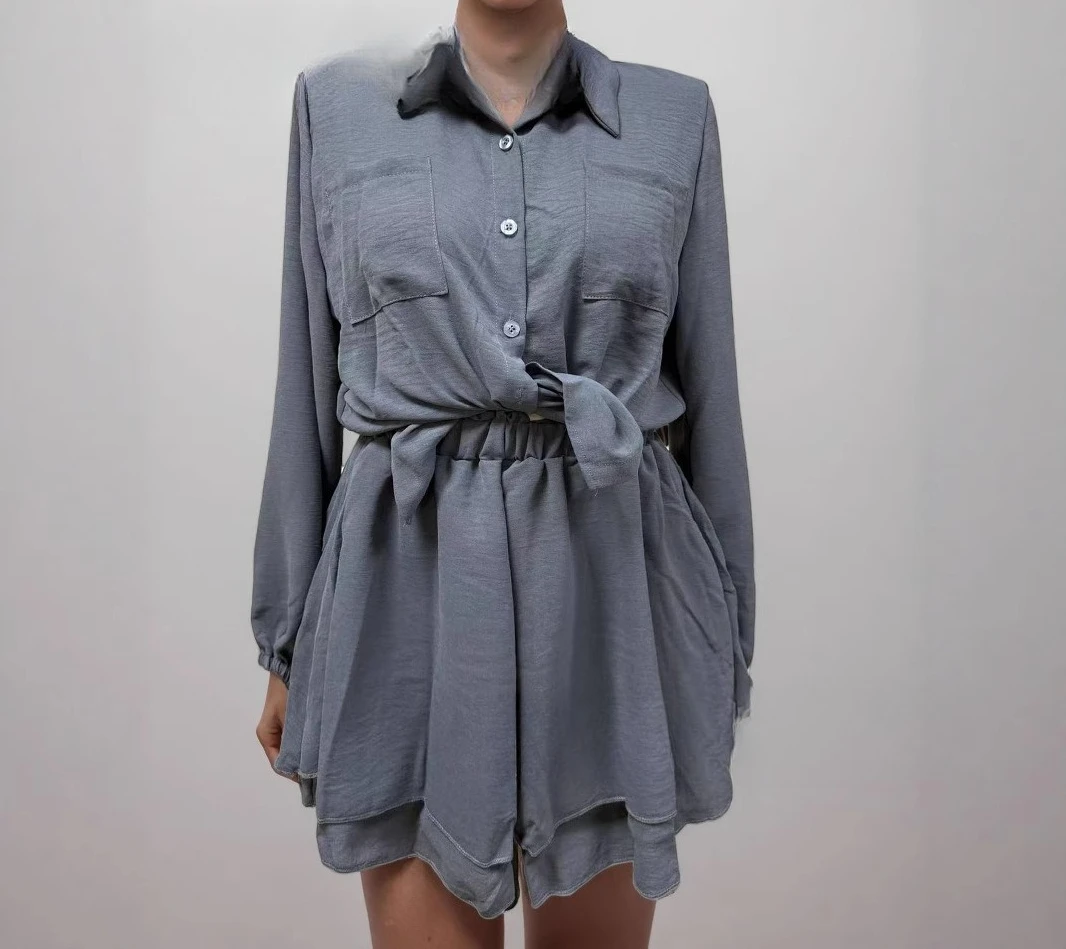 

2026 Summer Women's Long Sleeve Top Ruffle Shorts Casual Fashion Set