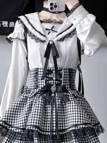 जापानी कावई लोलिता ब्लाउज महिला नाविक कॉलर शर्ट Y2k सौंदर्य फीता पैचवर्क ग्रंज टॉप जेके प्यारा धनुष बटन ब्लूसा 2025 10 best sales नाविक शीर्ष - №6