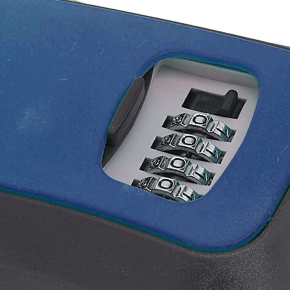 Portable Wall Mounted Key Lock Box 4-Digit Password Blue Combination Lockbox Dust Cover Key Safe Storage Lock Box Outdoor
