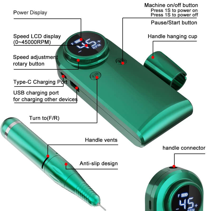 45000RPM 전기 네일 드릴 전문 매니큐어 기계 충전식 손톱 샌더 세트 휴대용 네일 살롱 폴리셔 장비, 뷰티 헬스 케어 손톱 관리