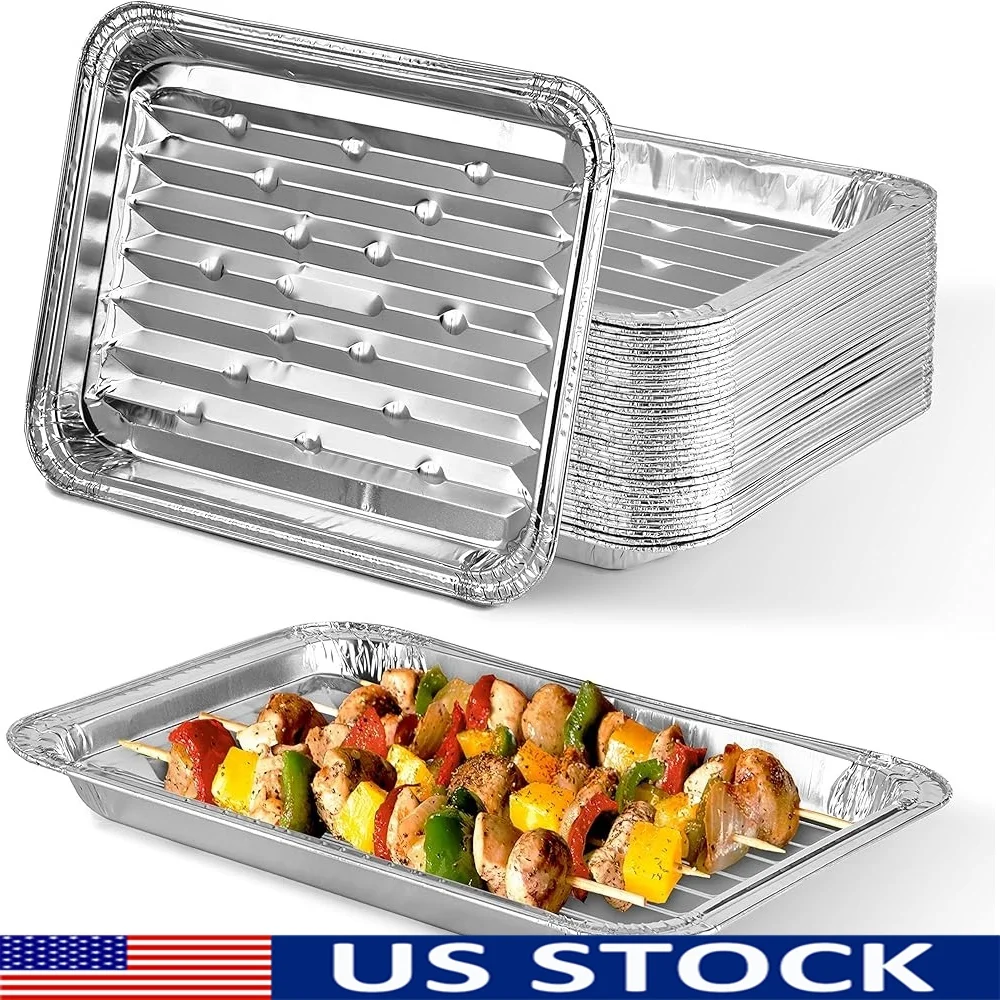 

Disposable Aluminum Foil Broiler Pan 10 Pack Oven Durable Broiling Drip Trays with Ribbed Bottom Surface BBQ Grill-Like Texture