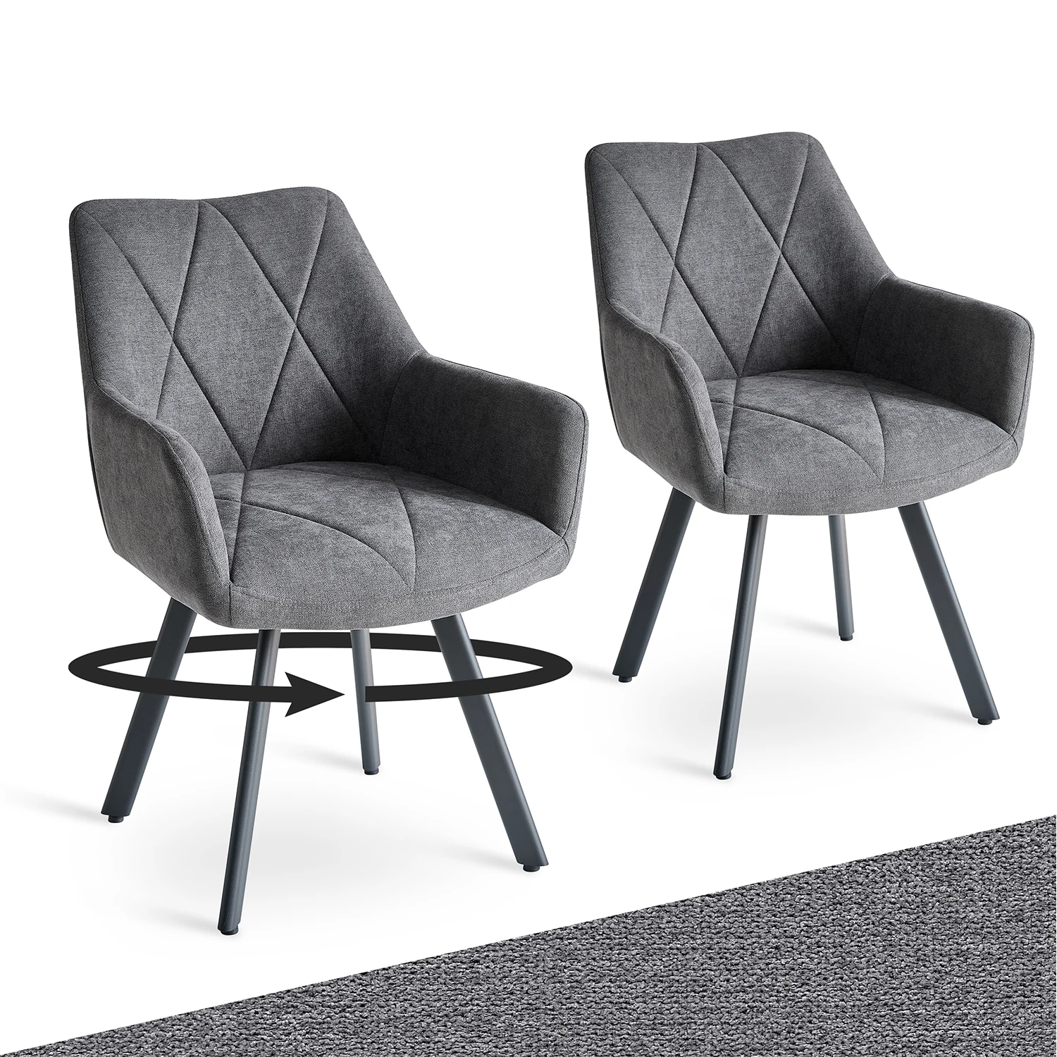 Set di 2/4 Sedie da Pranzo Girevoli in Lino, Sedie Imbottite con Schienale e Gambe in Metallo per Soggiorno e Cucina