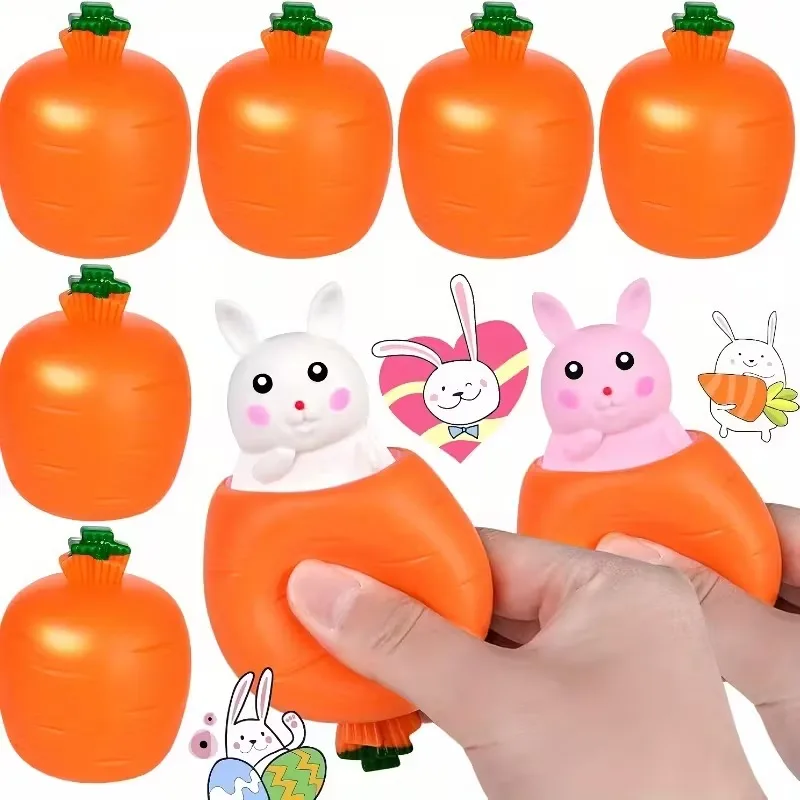 1-20PCS Easter Decoration Carrot Rabbit Squeeze Telescopic Toys Kids Children's Radish Rabbit Cup Pinch Toy Stress Relief Gifts