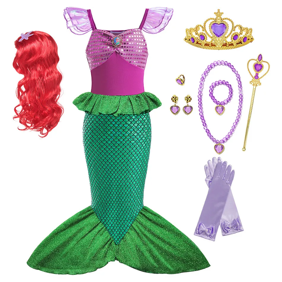 

Disney Kids Girls Little Mermaid Costume Ariel Princess Fancy Dress Birthday Party Halloween Christmas Carnival Cosplay Dresses