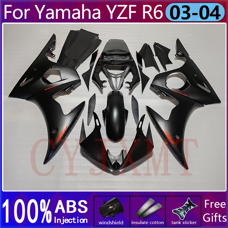 Motorcycle Fairings Kit for Yamaha YZFR6 2003 YZF-R6 2004 Black Gloss Fairing Painted Panel YZF R6 03 04 Bodyframe Plastic Cover