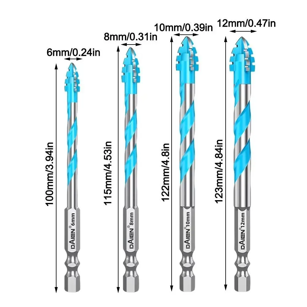 Four-Edged Triangle Tile Drill Set Precision Drilling High Hardness Eccentric Drill 6/8/10/12mm Hole Opener Tile Drill Bit Tile
