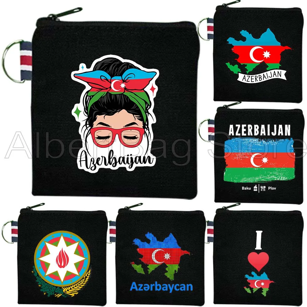 

Azerbaijan Flag Map Cute Customized Gifts Canvas Coin Purse Bag Small Square Key Lipstick Storage Card Bag Cotton Wallet Pouch