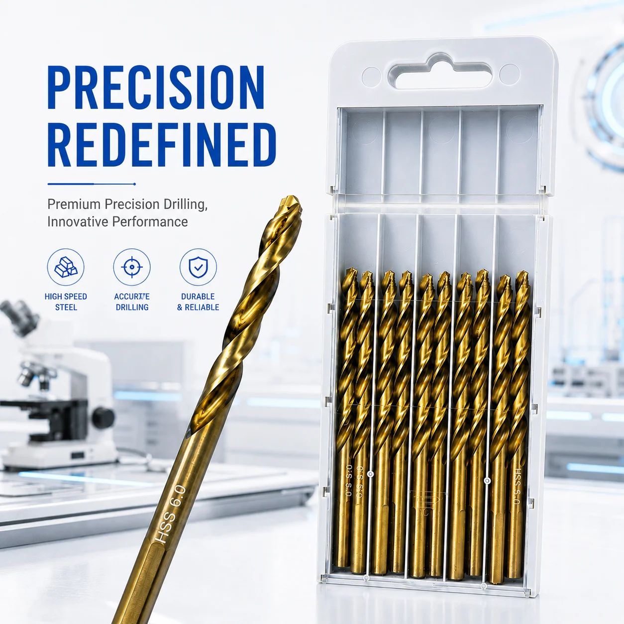 10Pcs 6mm Titanium Coated HSS Flute Twist Drill Bit Set Straight Shank for Metal Wood Plastic Drilling