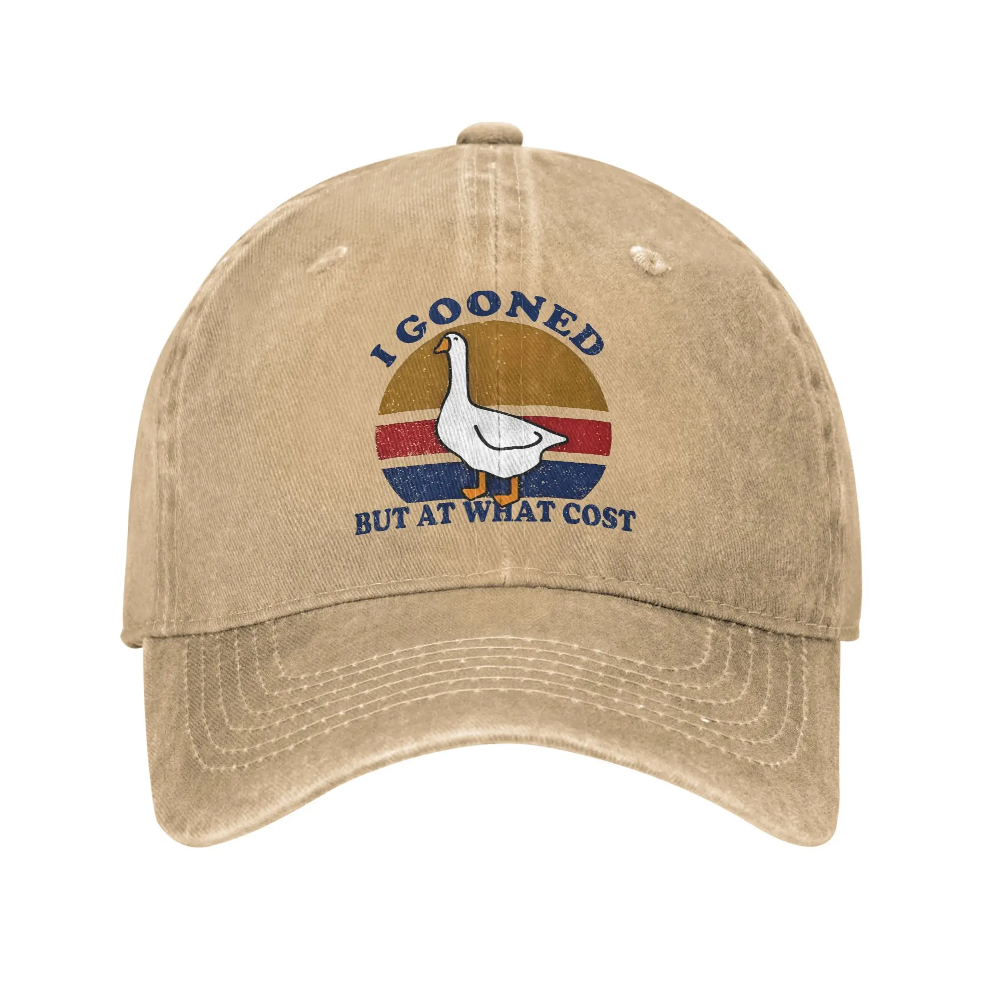 

Spring I Gooned But At What Cost Baseball Cap Sun Funny Meme Goose Sun-Proof Washed Trucker Hat Women Men Hippie Baseball Caps