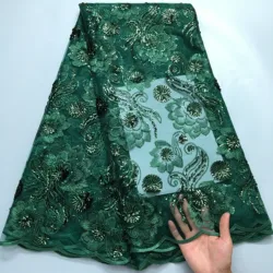 SJD LACE Green French Sequins Net Lace African Tulle Mesh Lace Fabric 2024 Latest for Sewing Nigerian Women Wedding Dress  A3934