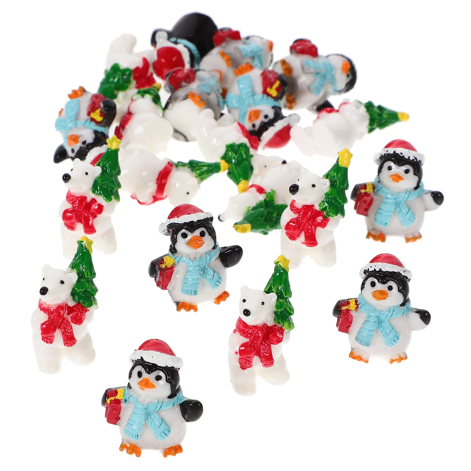 20 Pcs Christmas Micro Scene Ornament Miniatures Adorable Figurine Resin Decors Penguin Animal Decorative