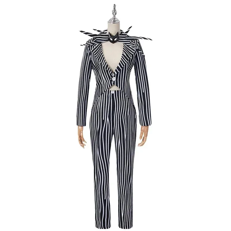 

CyJack skeleton ington cosplay costume men women stripped top pant outfit Halloween party uniform suit Premium Quality Party Sui