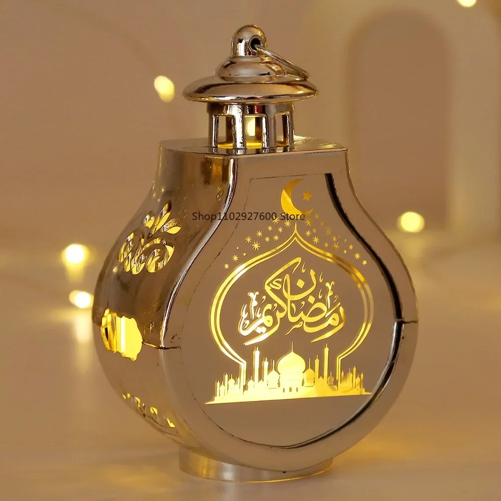 Retro Ramadan Mubarak LED Luce notturna Castello lunare Eid Mubarak Lanterna Islamico Musulmano Ornamento da tavolo 2025 Decorazione per feste a casa