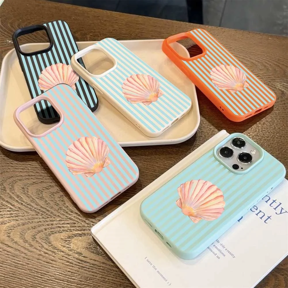 Minimalistische Bunte Muschel-Linien Handyhülle für iPhone 17 16 15 14 13 12 11 Pro Max 16 15 Plus XR Silikon Matt Stoßfeste Hülle – Detail 3
