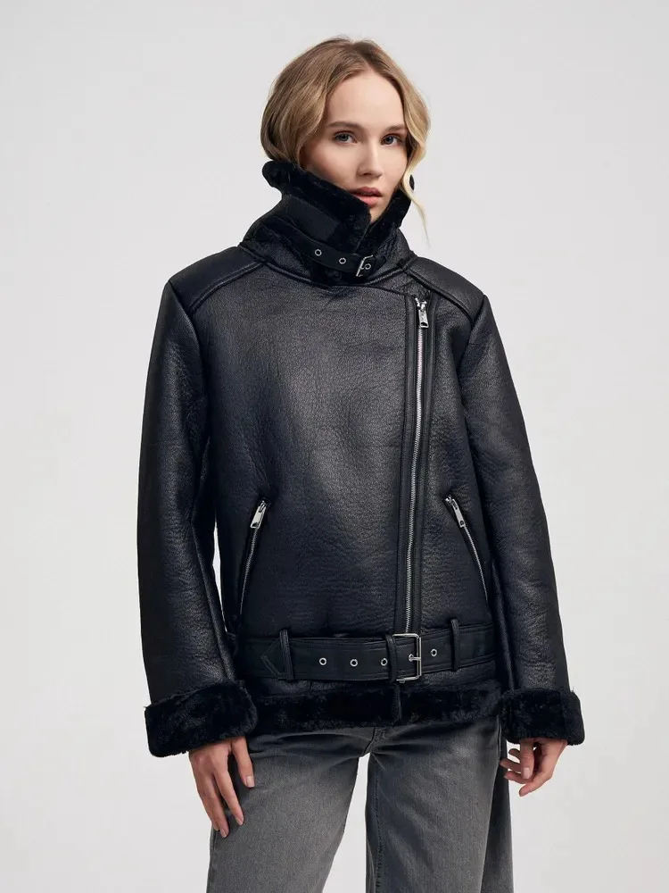 معطف شتوي نسائي من جلد الغنم الصناعي للنساء سترة جلدية معاطف وسترات شتوية جديدة للطيار