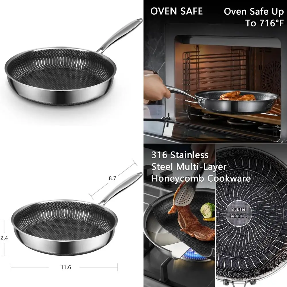 

Nonstick Stainless Steel Frying Pan, 11.6 Inch, PFOA-Free, Cool Handle, Easy to Clean, Suitable for Induction Cooktops, Cookware
