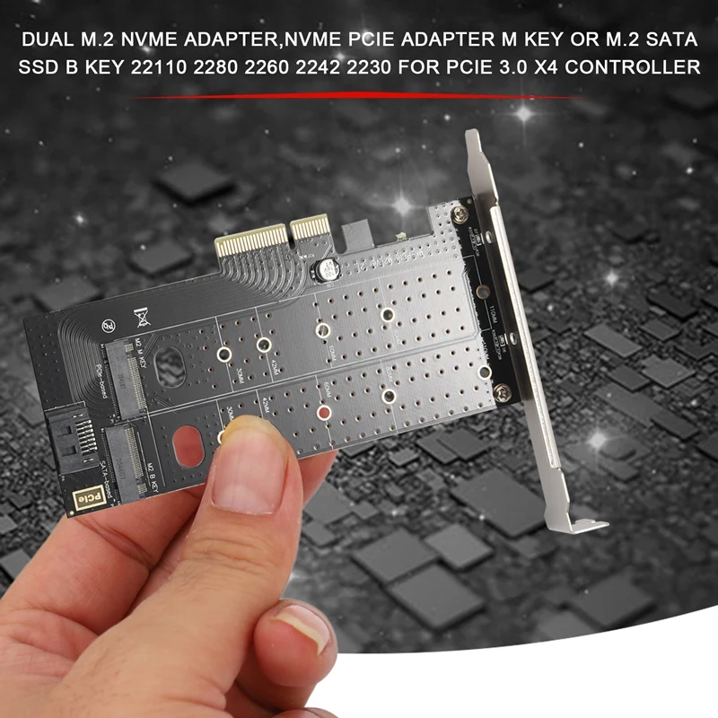 Двойной адаптер M.2 NVME, адаптер NVME PCIE, ключ M или M.2 SATA SSD B Ключ 22110 2280 2260 2242 для контроллера Pcie 2230 X4