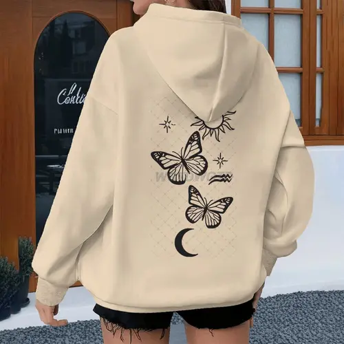 Sudadera con estampado de Luna y mariposa para mujer, camisa estética Vintage con capucha, Tops informales de moda Y2K, ropa de mariposa para mujer