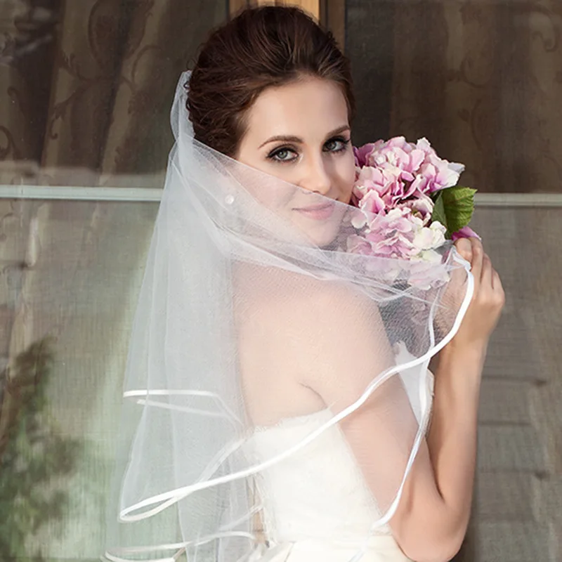 Wonderful Short Tulle Bridal Veil, pente de duas camadas, branco marfim, acessórios para casamento para noiva, casamento