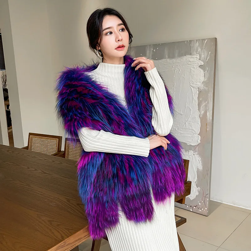 New Design Fox Fur Scarf Tassel Women Winter Warm Multicolour Knitted Fur Scarves Shawl Real Fur Muffler Long