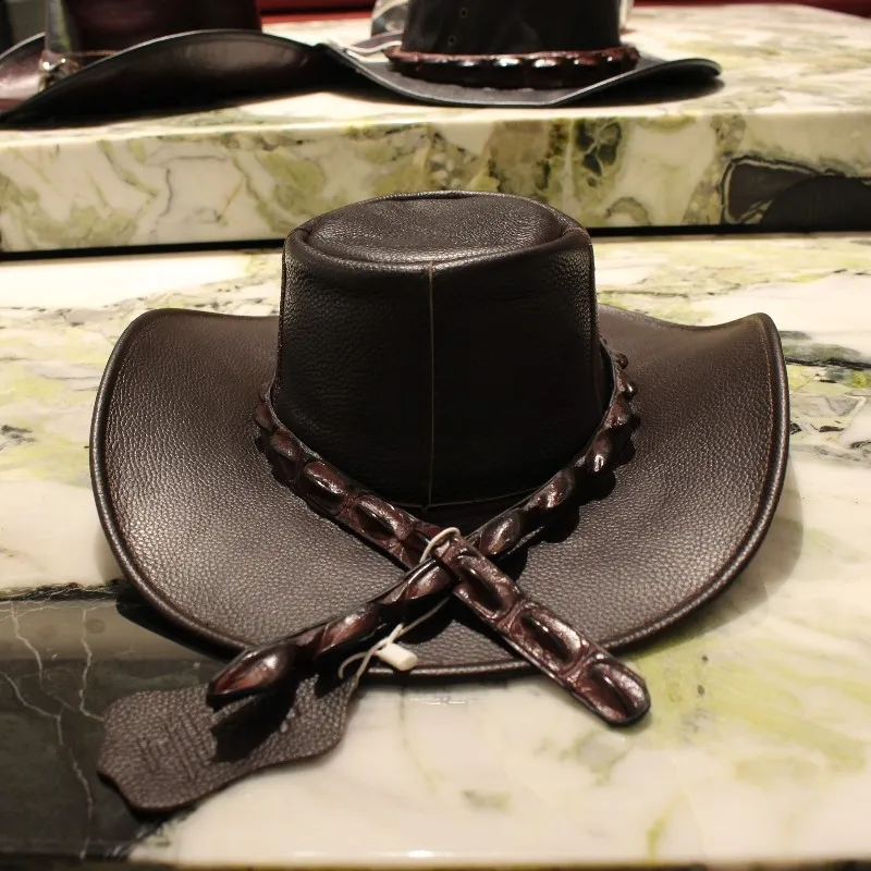 

Vintage leather cowhide hat visor Outdoor riding Cowboy