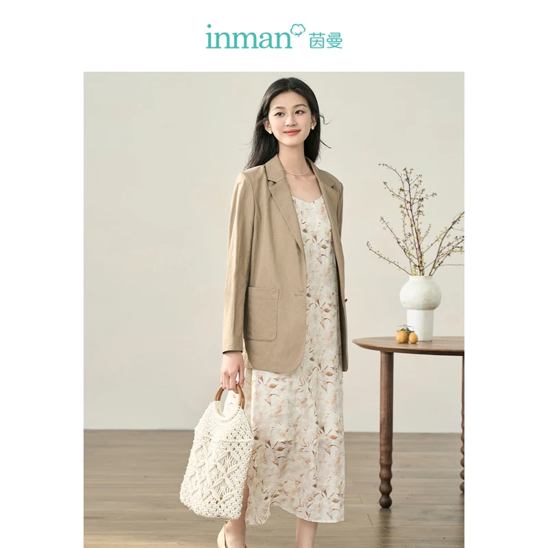 INMAN Women Blazer 2023 Autumn Long Sleeve Lapel Loose Coat Elegant Official Minimalist Coffee Jacket Outwear Tops