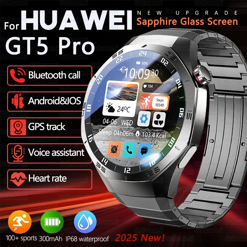 

2025 Новинка для Huawei Watch GT5 PRO Смарт-часы AMOLED HD Экран GPS-трекер Bluetooth Вызов Здоровье Водонепроницаемые Смарт-часы Мужчины Женщины