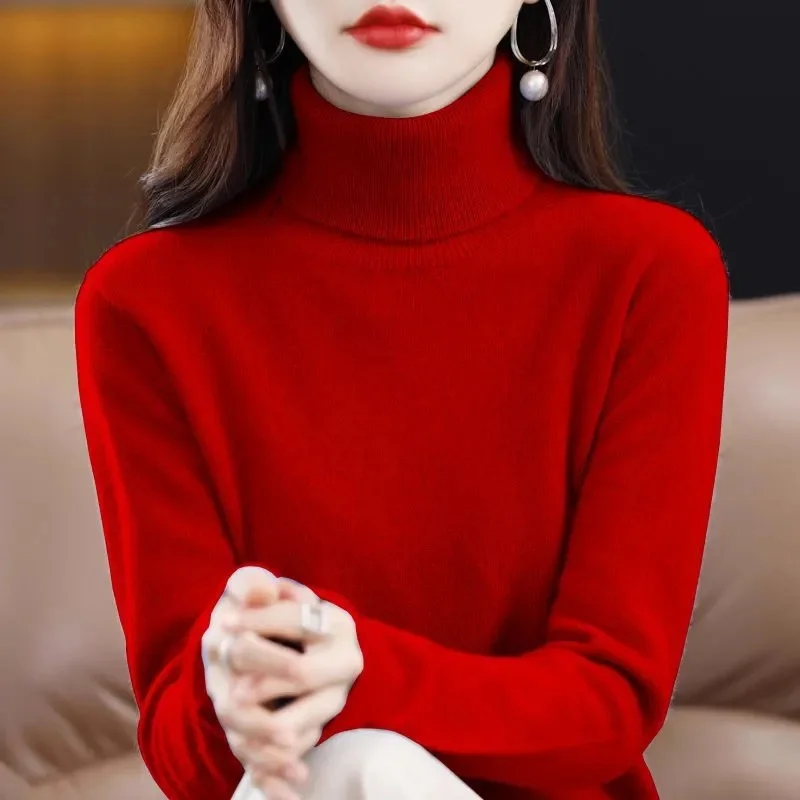 2024 New Turtleneck Jumper Woman Knitted Blouses Fashion Ladies Sweaters Winter Thermal Striped Long Sleeve Autumn Warm Tops