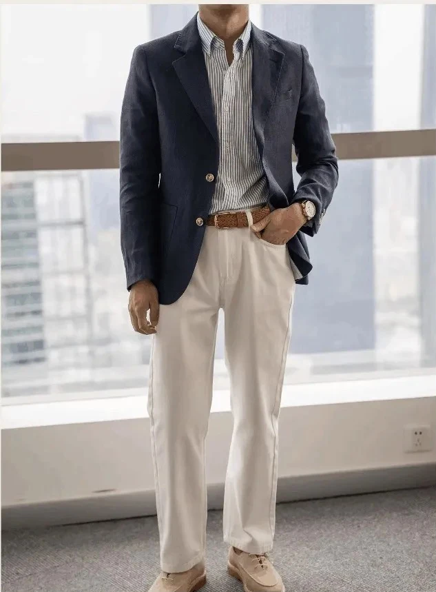 

Летний льняной мужской пиджак, дышащий повседневный дышащий маленький костюм на полуподкладке, легкий тонкий пиджак в стиле ретро, итальянский тренд