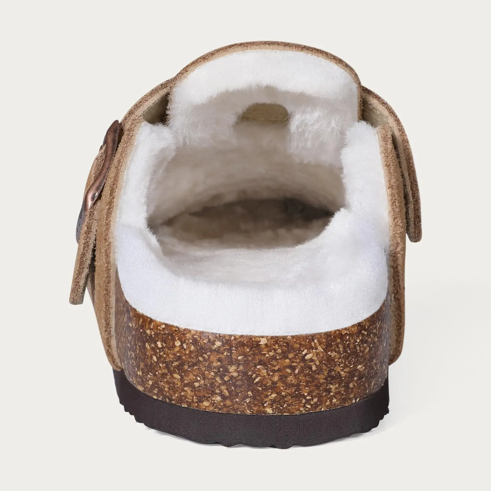 Litfun Women's Winter Furry Mules With Adjustable Buckle, Cork Insole, Warm Fur-Lined Clogs_voghion.com