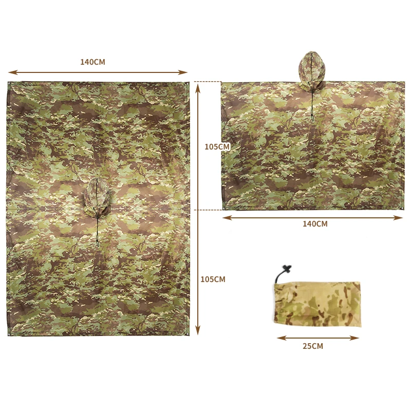 Multifunctional Raincoat Waterproof Poncho Camouflage Cover For Camping Hunting Clothes Shelter Tent Emergency Raincoat