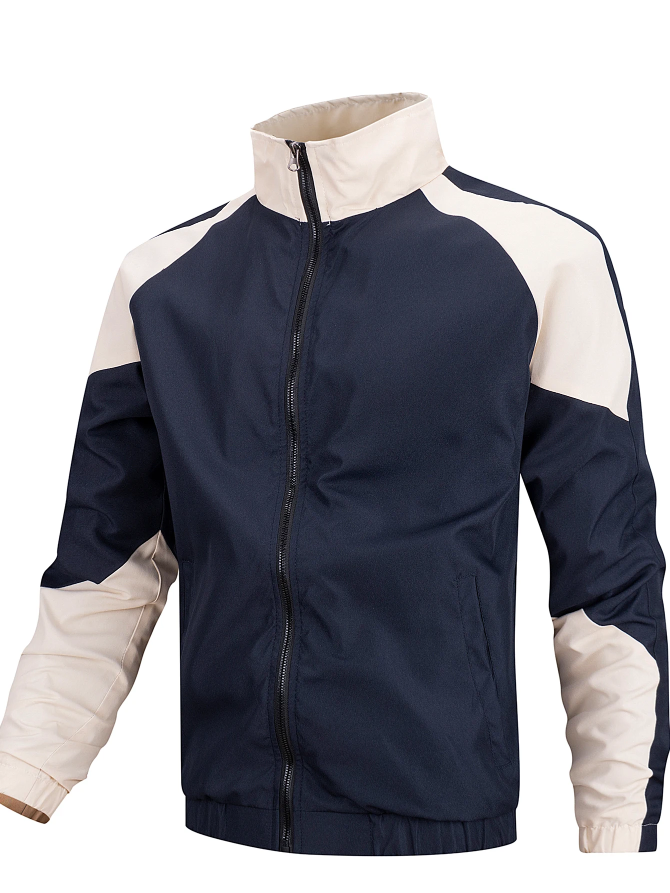 Men's Color-Block Two-Piece Set for Spring & Autumn Jacket with Cuffed Pants Ideal for Sporty Casual & Stylish Campus Outfits