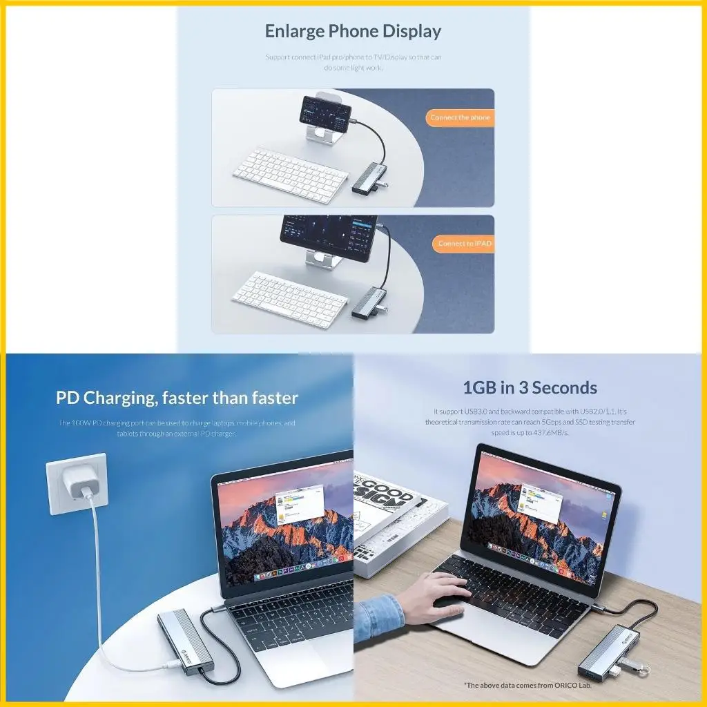 

5 Ports USB HUB Aluminum Alloy Fuselage Support Mini Portable USB Splitter
